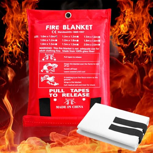 Löschdecke Küche,Feuerlöschdecke für Fettbrand sofort einsetzbare XL Feuerlöschdecke DIN EN 1869:2019 geprüft,Löschdecke Küche für Fettbrände Auto Schule Kamin Büro Schweißen Lager (1 Stück)