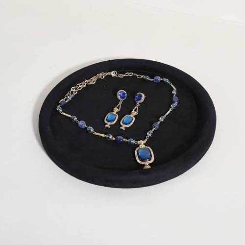 GemeShou Gemehou Rund-Schmuck-Organisatorplatte, Top-Mikrofasersammet-Schmuck-Ausstellungsteller, Leerer Schmuckvitrinensteller für Halskette, Armband, Ring, Ohrring, Uhr (Schwarz - Groß)