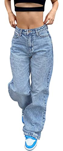 Eauptffy Women's Baggy Jeans Y2K Aesthetic Jeans Retro Fashion Casual Jeans with Straight Leg and Wide Leg Jeans Men's Jack Women's High Waist Jeans Stretch Jeans