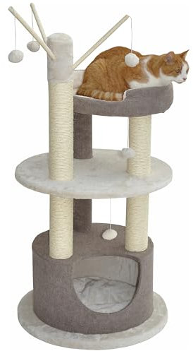 nanook Kratzbaum Katzenkratzbaum für Katzen - große Höhle - kuschlieger Schlafplatz - viele Spielbälle- 125 x 60 x 60 cm - beige braun