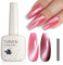 TUTUYU Pink Crystal Cat Eye Gel Nail Polish,Crystal Coral Pink Cat Eye,Holographic Magnetic Shimmer Need Nail Lamp Manicure or Penicure