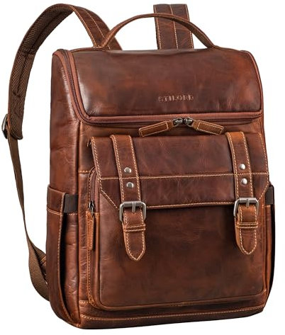 STILORD 'Gian' Sac à dos de luxe pour ordinateur 16 pouces Femme Sac à dos d'affaires Homme Vintage Sac à dos de jour en cuir véritable, Couleur:salerno - marron