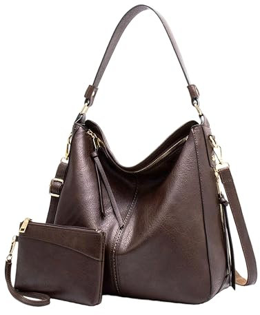 Mabecol Shopper Tasche Damen Groß, Elegante Umhängetasche, Handtasche Damen aus PU-Leder mit Reißverschluss, Shopper mit kleiner Tasche, Schultertasche (Kaffee)
