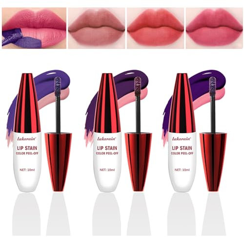 3 Farben Abziehen Lip Stain Tattoo, Peel off Lip Liner Tattoo Matte Finish Lip Stain, Farben ändern Lip Gloss Long Lasting Waterproof Plump Lip Makeup Geschenk für Frauen