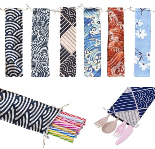 HQR 6 Stück Bestecktasche für Unterwegs Tragbare,Aufbewahrungstasche Geschirr,Aufbewahrungstaschen Geschirr,Besteck Camping Geschirr Schule Besteck to go Taschen(26 * 6cm)