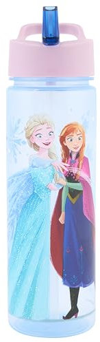 Disney Frozen Sparkle Water Bottle with Straw – Reusable Kids 600ml in PP – Official Merchandise by Polar Gear – BPA Free & Recyclable Plastic – for School Nursery Sports Picnic, Multi Colour
