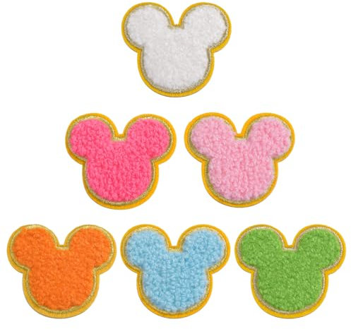 QianSiLi 6PCS Chenille Mouse Patches for Clothing Fabric Patches Self Adhesive Embroidered Patch for Clothing, Fabric, Shoes, Bags DIY Accessories