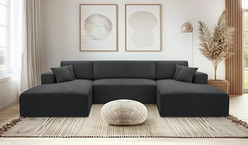 AXLIVING Sofa U Form mit Schlaffunktion – Catea U Cord Wohnlandschaft 364 cm