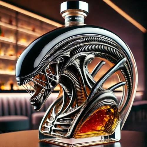 PZJDFDC Whiskey Decanter Wine Bottle - Art Statue, Alien Monster Whiskey Decanter Statue, 3D Glass Iron Blood Hero Craft, Perfect Gift For Movie Fans(Black)