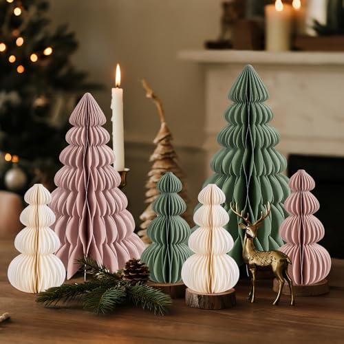 PATTEPOINT 6 Stücke Papier Weihnachtsbaumschmuck Waben Deko Weihnachten Faltbarer Weihnachtsbaum Tischdeko Weihnachten Deko Weihnachten Innen für Esstisch Schrank Fensterbank Kaminsims