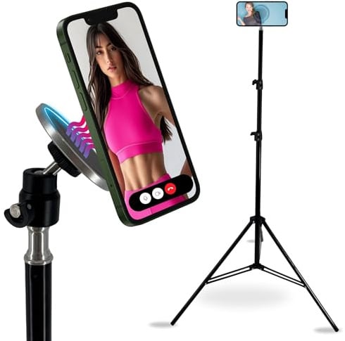 TronicXL Handy Stativ 210cm groß mit Magnet I kompatibel mit Apple Magsafe iPhone Samsung Smartphone Tripod Kamerastativ hoch Handyhalterung 2m Kugelkopf magnetisch