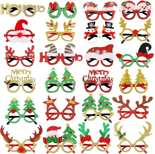 FancyFun Weihnachtsbrillen 24 Stück Weihnachtsbrillenrahmen Brillen für Weihnachtsfeier-Requisiten Brille Lustige Brille für Partydekoration (Einheitsgröße)