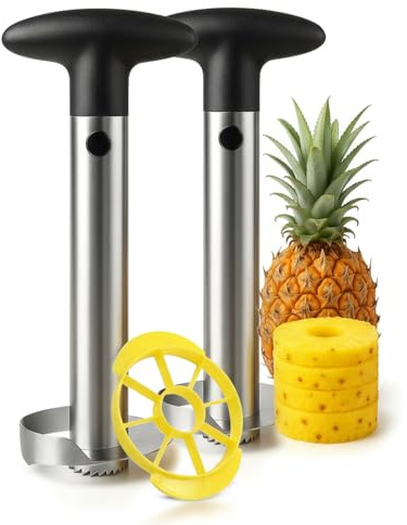 AEX Pineapple Cutter Slicer and Corer - Good Grip Pineapple Corer with Plastic Grip Wedger, Kitchen Tools and Gadgets (Black) (19 x 9 x 9 Cm - Pack of 2)