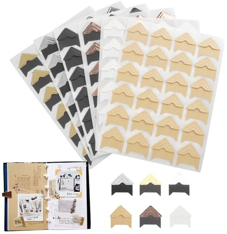 Hocadrv 864 Stück/36 Blatt Fotoecken Selbstklebend für Fotoalbum | 6 Farben Foto Ecken Klebe, Fotoecken für DIY-Sammelalbum, Fotoalbum, Tagebuch Dekoration