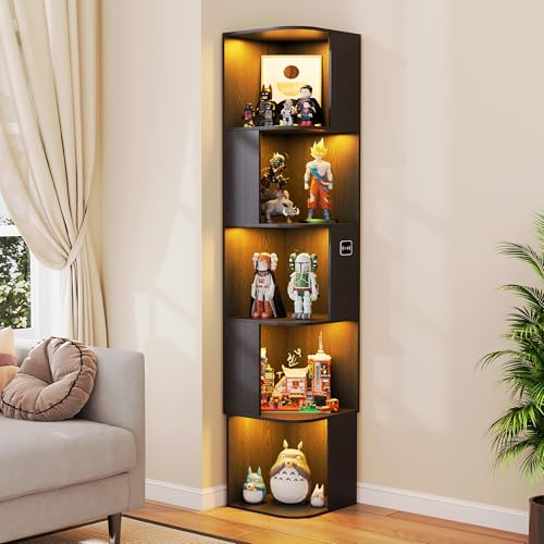 Lvifur 165cm Bücherregal mit 5 Ebenen & LED-Beleuchtung für Büro,Wohnzimmer | Eckregal stehend,buchregal, Book Shelf mit Bewegungsmelder für Schlafzimmer,Küche