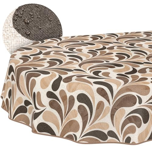ANRO Tischdecke abwaschbar Tropfen Beige mit Saum oval 220x140 cm | mit Saum eingefasst – schmutz- & wasserabweisend, pflegeleicht – waschbar bei 30 °C – ideal für Garten, Terrasse & Esszimmer