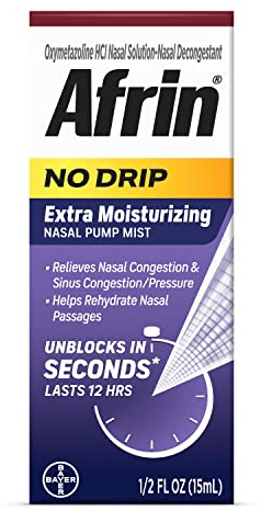 Afrin No Drip Extra Moisturizing 12 Hour Nasal Congestion Relief Pump Mist, Sinus Spray Decongestant - 15 mL