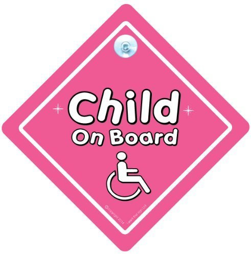 handicapés Enfant sur panneau handicapés Board, rose, handicapés, fille, Baby on Board, panneau bébéà bord, pour voiture Panneau, signe pour voiture (740)