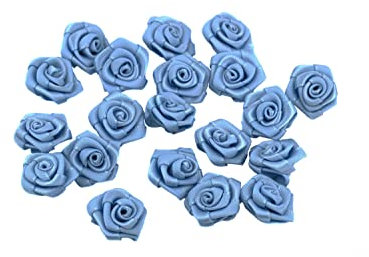 Satinrosen 2cm 20 Stück zum Basteln Dekorieren Verzieren - FARBAUSWAHL - kleine Deko Rosen aus Stoff - Hochzeit Tischdeko Geschenkverpackung Scrapbooking Handarbeit Blüten Dekoideen Hellblau