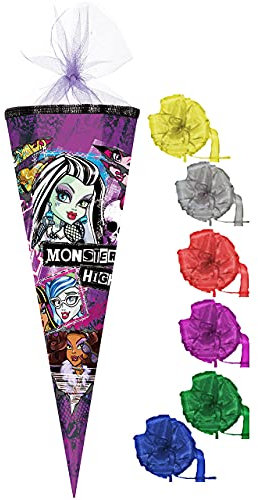 alles-meine.de GmbH Schultüte - Monster High - Schaurig schräg - 50 cm - rund - incl. Schleife - mit Tüllabschluß - Zuckertüte - mit/ohne Kunststoff Spitze - für Mädchen - ..