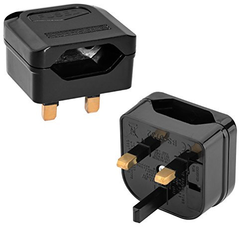 Incutex 2X adaptadores de Viaje para UK GB Inglaterra Tipo C Conector Europeo hacia Enchufe UK 3 Patas, Negro