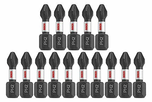BOSCH ITPH2115 - Juego de 15 brocas Phillips #2 de 1 pulgada para atornillar resistentes a impactos