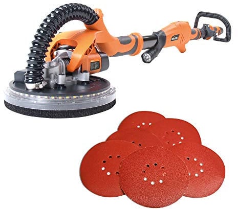 Evolution Power Tools Telescopic Dry Wall Sander with LED Torch, 225 mm (230 V) with Additional 6 Pack of 80 Grit Sanding Discs