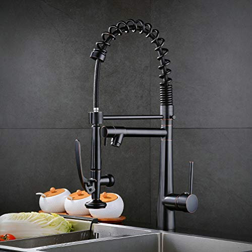 Noir Robinet Cuisine avec Douchette Extractible 2 Fonctions Bec pivotant à 360° Robinetterie à ressort En Laiton Mitigeur évier