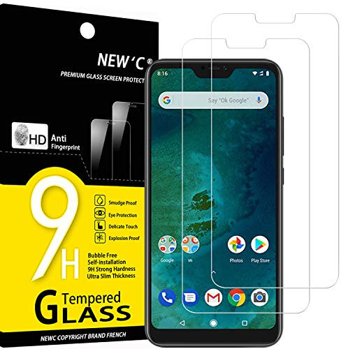 NEW'C 2 Piezas, Protector Pantalla para Xiaomi A2 Lite, Cristal templado Antiarañazos, Antihuellas, Sin Burbujas, Dureza 9H, 0.33 mm Ultra Transparente, Ultra Resistente