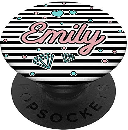 Emily Name Vorname Schwarz Weiß Gestreift Personalisiert - PopSockets Ausziehbarer Sockel und Griff für Smartphones und Tablets