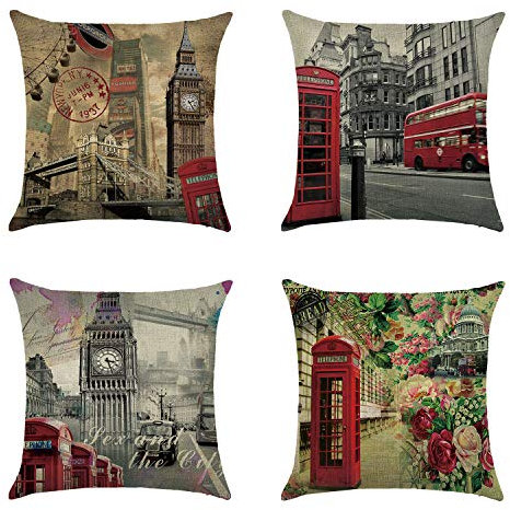 Hengjiang Kissenbezüge England London Retro City doppelseitig bedruckt Baumwolle Leinen Kissenbezug 45 x 45 cm