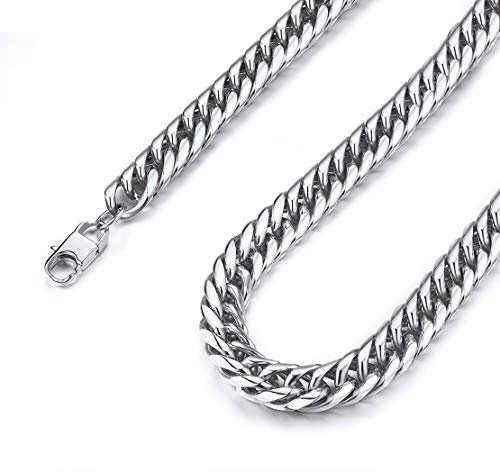 FindChic Massiv Panzerkette 6mm breit 55cm lang Cuban Link Chain Edelstahl Kubanische Gliederkette mit Schmuckbox für Damen Herren