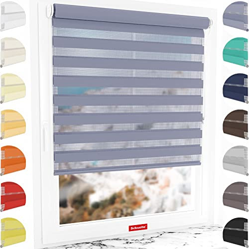 Schuette® Rollo ohne Bohren & mit Bohren 2in1 ● Tag & Nacht Doppelrollo Kollektion: Blooming Iris (Violett) ● 40 x 150 cm (Breite x Höhe) ● Suprafix Klemmrollo = Klemmfix 2.0 ● 60s Montage mit Video