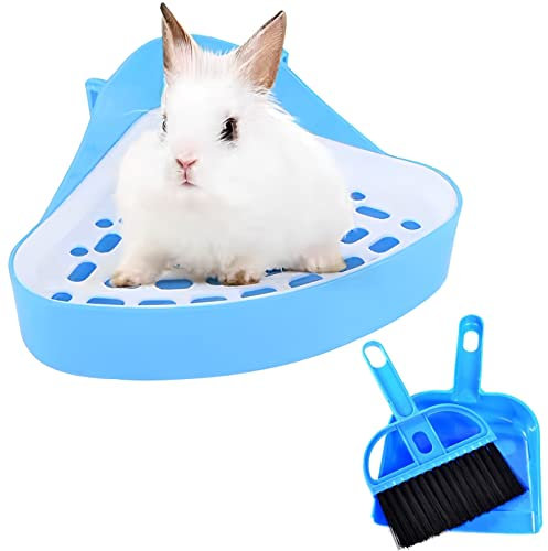 Triangle Potty Trainer Corner Bunny Toilet Guinea Pig Litter Bedding Plastic Box Pet Pan for Rabbit Chinchilla Hamster Ferret Small Animal (Blue)