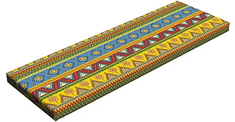 ABAKUHAUS aztekisch Bankpolster, Folk Motiv Mexican Sun, Schaumkissen mit dekorativem Stoffbezug, 38 cm x 116 cm, Mehrfarbig