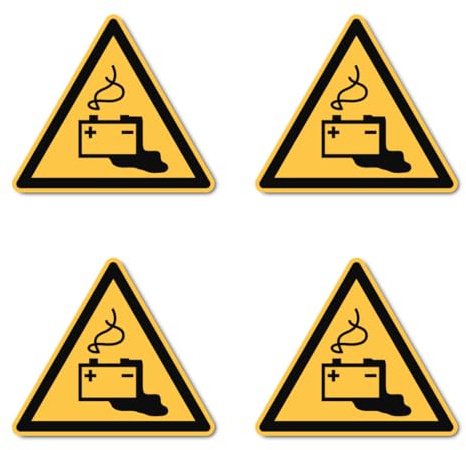 Warnung vor Gefahren durch das Aufladen von Batterien: W026 - DIN EN ISO 7010 / ASR A1.3 - Aufkleber: 10 cm, 4 Stück