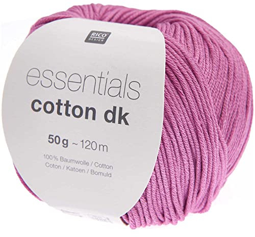 Baumwolle Nadelstärke 4 mm, Rico Essentials Cotton dk Farbe 111 violett, 50g Baumwollgarn zum Stricken oder Häkeln