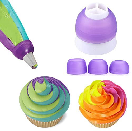3 Colour Icing Bag Coupler, Piping Nozzles Coupler Cream Coupler with Adapters in 3 Sizes, Cake Decorating Tool 3-Way Coupler for Piping Bags and Piping Nozzle Brush