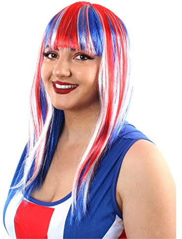 I LOVE FANCY DRESS LTD Perücke für Erwachsene, lange Union Jack, lange gerade Union Jack-Flagge, VE Day, Queen Jubilee, British Events, 1 Stück