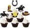 Blumomon 24 Stück Cowboy-Cupcake-Topper, Cowboy-Hüte, Stiefel, Hufeisen, Cupcake-Picker für Western-Thema, Babyparty, Geburtstagsparty, Kuchendekorationen, Zubehör
