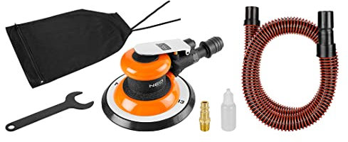 NEO TOOLS Pneumatischer Exzenterschleifer, Tellerdurchmesser 125/150, 12000 U/min, Staubabsaugung, Betriebsdruck 6,3 bar, durchschnittlicher Luftverbrauch 133 l/min, Anschluss 1/4, Schlauch 3/8