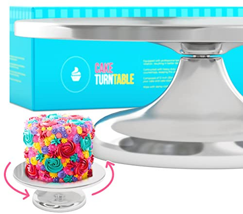 CukkiCakes Piatto girevole per torte professionale in acciaio inox (30 cm di diametro)