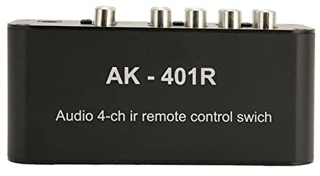 4 Way RCASwitch, 4 in 4 Out Composite Video L/R Audio Switcher Wahlbox mit IR Fernbedienung für DVD Player, 4 Wege Switcher Multifunktional