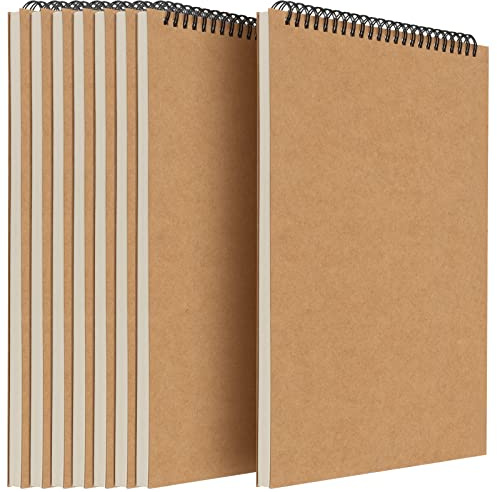 MUKLEI 8 Pack A4 Sketch Books, 160gsm Paper Spiral Bound Sketchbook, 30 Sheets/60 Pages Brown Kraft Cover Hardback Sketch Pad Blank Sketchbook for Sketching, Watercolour, Landscape Painting