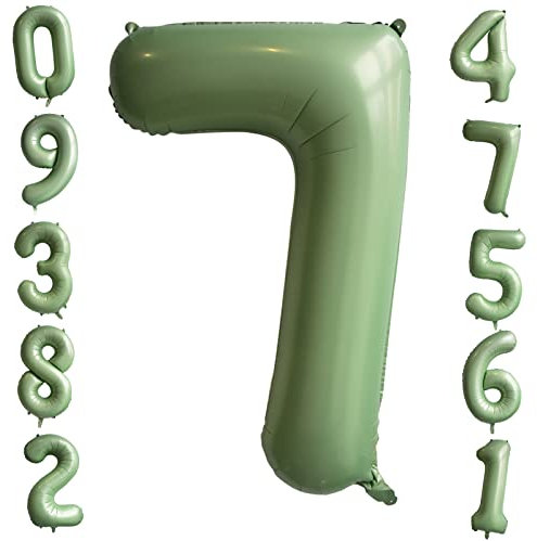 Giant Helium Ballon 40 Zoll Salbei Grün mit Zahl 7 - Olivgrün Digital Ballon für Jungen & Mädchen - Geburtstag, Jahrestag, Graduierung & Party Dekorationen
