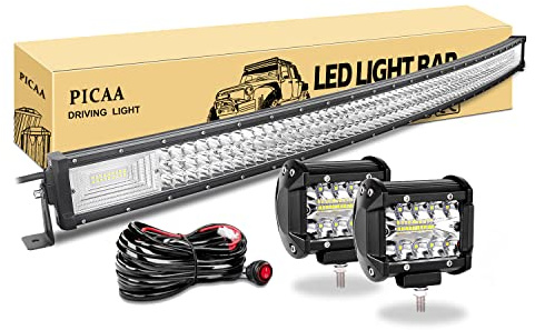PICAA Gewolbt led Arbeitsscheinwerfer Bar,50 Zoll 125CM 648W 7D Lichtbalken | Lichtleiste,Drei Reihen,Zusatzscheinwerfer Bar,Mit 2PCS 4 Zoll 8D 60W Arbeitslicht, für SUV Offroad ATV UTV Traktor 4x4 Auto