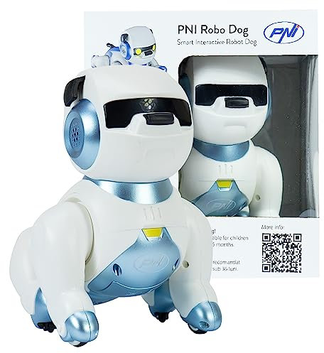 PNI Robot Inteligente Interactivo Robo Dog, Control por Voz, Botones táctiles, Blanco-Azul, batería incluida 3.7V 350mAh