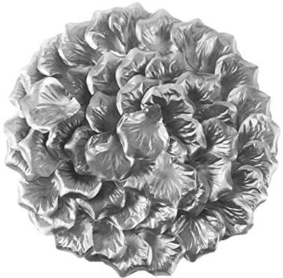 ATFL Silberne Rosenblätter für Hochzeit, 2500 Stück, silberfarbene Seidenblumen, 5,8 cm Rosenblätter für romantische Höhe, silberne künstliche Blütenblätter für Hochzeit