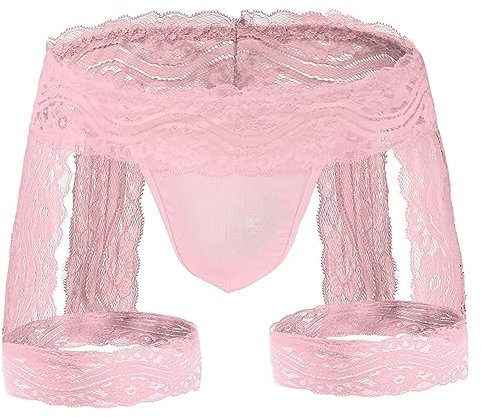 String Jockstrap Dentelle Sexy Hommes Culotte Sissy Tanga Chic Hot Taille Basse,Slip Boxers Stretch Transparent Lingerie,Sous-Vêtement Avec Jarretière,Thong Panties Gay Costume (Rose)