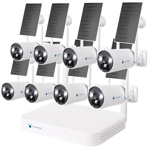 LUVISION WLAN Solar-Überwachungskamera mit 4MP Akku und 10 Kanal Dual NVR, Überwachungssystem mit Farbiger Nachtsicht, wetterfeste Ausführung, mit 8 Kameras